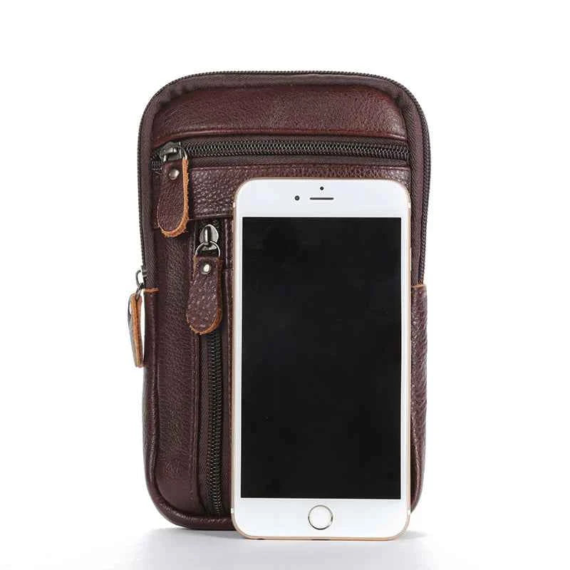 Leather Fashion Phone Pouch Belt Bag Shoulder Crossbody Waist Pack Vintage Outdoor Multi-function Mens Leisure Hanging Waist Bag