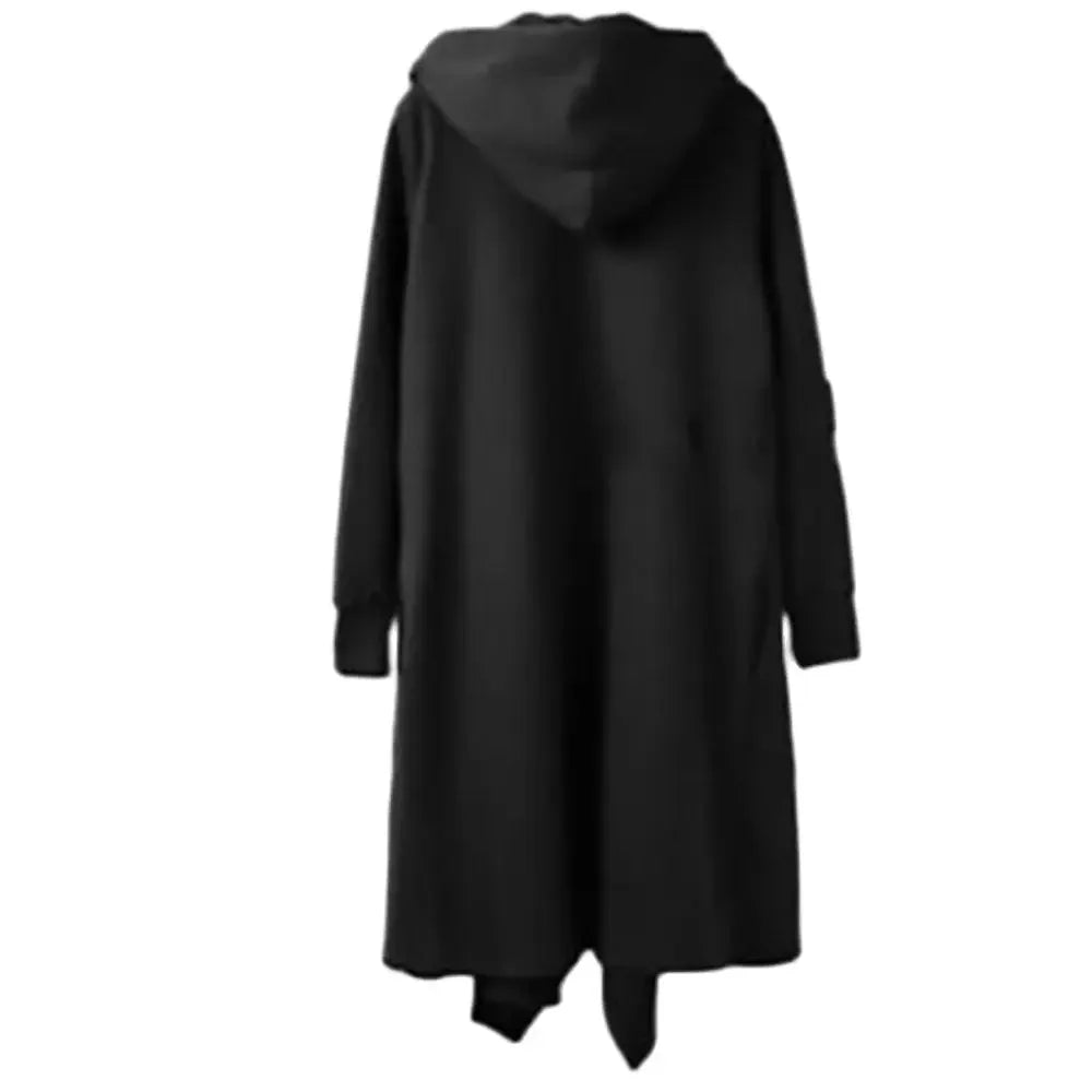 Spring Autumn Men Ribbons Patchwork Punk Hip Hop Long Trench Coat Hooded Cloak Men Black Techwear Vlevet Jacket Overcoat - GONZALES ONLINE SHOP