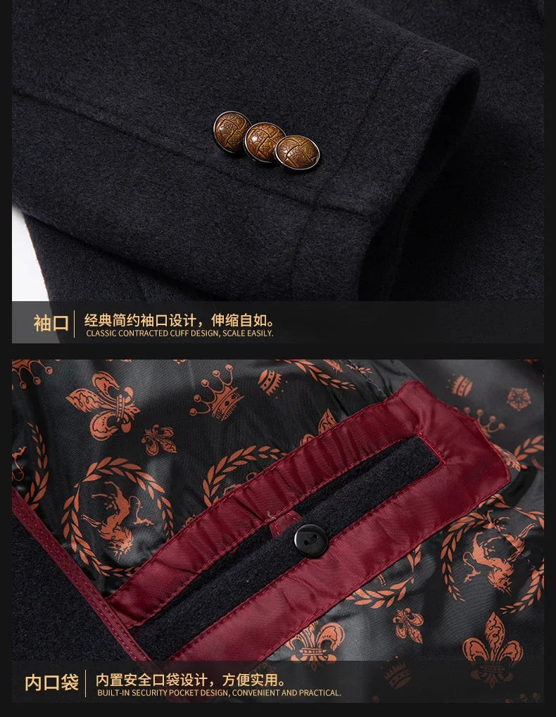 Autumn Winter Men's Wool Trench Coat Fashion Double Collar Blends Thicken Business Overcoat - GONZALES ONLINE SHOP