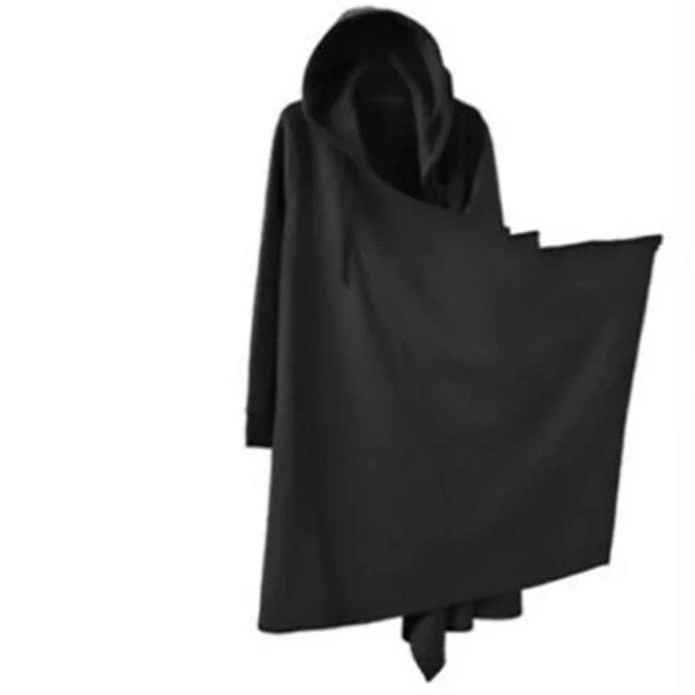 Spring Autumn Men Ribbons Patchwork Punk Hip Hop Long Trench Coat Hooded Cloak Men Black Techwear Vlevet Jacket Overcoat - GONZALES ONLINE SHOP