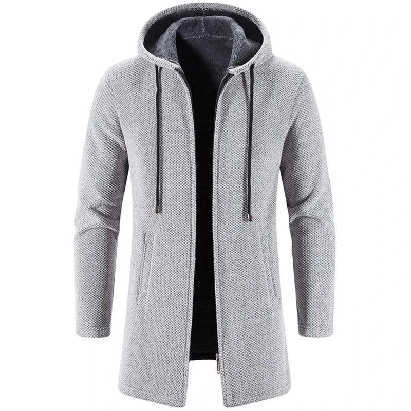 2023 Winter Fleece Cardigan Men Thick Hooded Long Sweaterscoat Male Warm Knitted Sweater Jackets Men Causal Outwear Windbreaker - GONZALES ONLINE SHOP