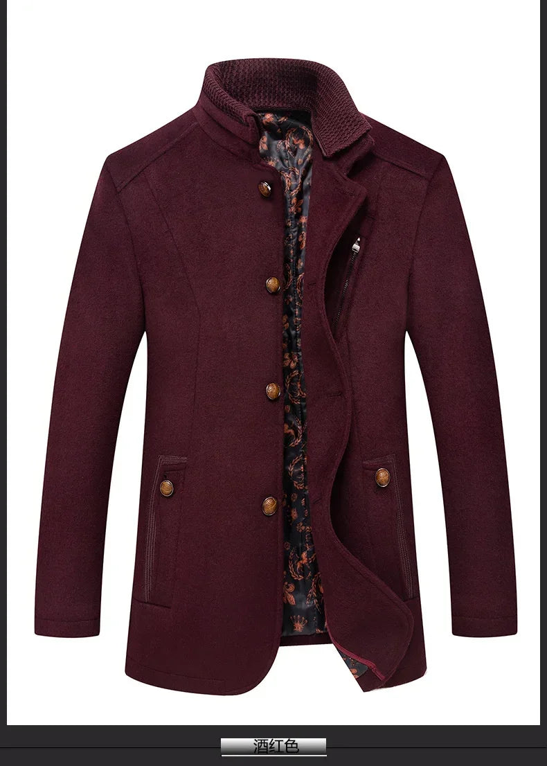 Autumn Winter Men's Wool Trench Coat Fashion Double Collar Blends Thicken Business Overcoat - GONZALES ONLINE SHOP