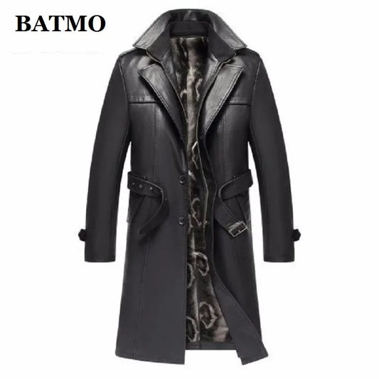 Batmo 2024 New Arrival Autumn & Winter Men's Leather Trench Coat - Thicked Real Leather Long Overcoat for Plus Size S-5XL - GONZALES ONLINE SHOP
