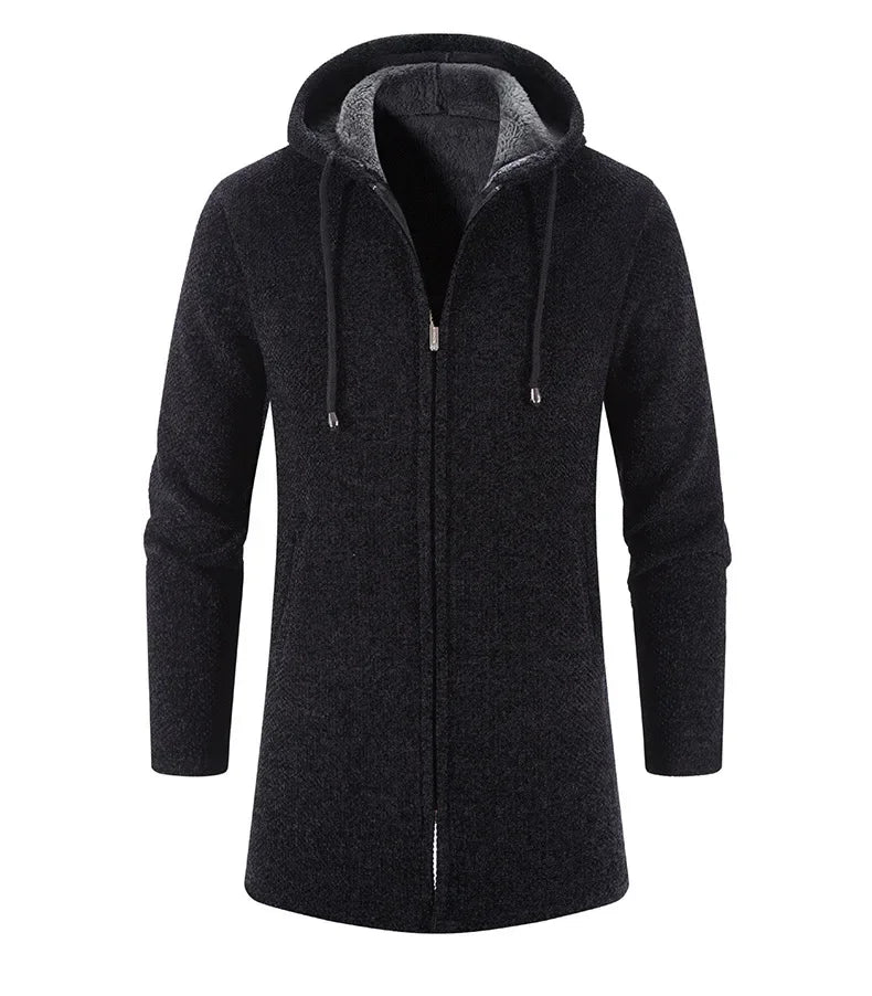 2023 Winter Fleece Cardigan Men Thick Hooded Long Sweaterscoat Male Warm Knitted Sweater Jackets Men Causal Outwear Windbreaker - GONZALES ONLINE SHOP