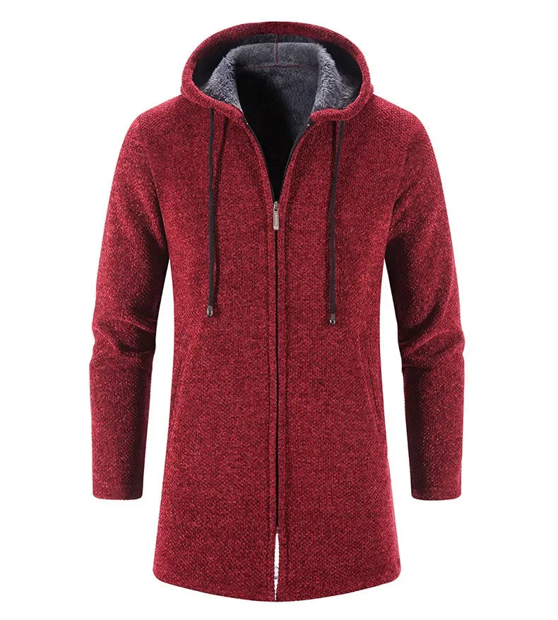 2023 Winter Fleece Cardigan Men Thick Hooded Long Sweaterscoat Male Warm Knitted Sweater Jackets Men Causal Outwear Windbreaker - GONZALES ONLINE SHOP