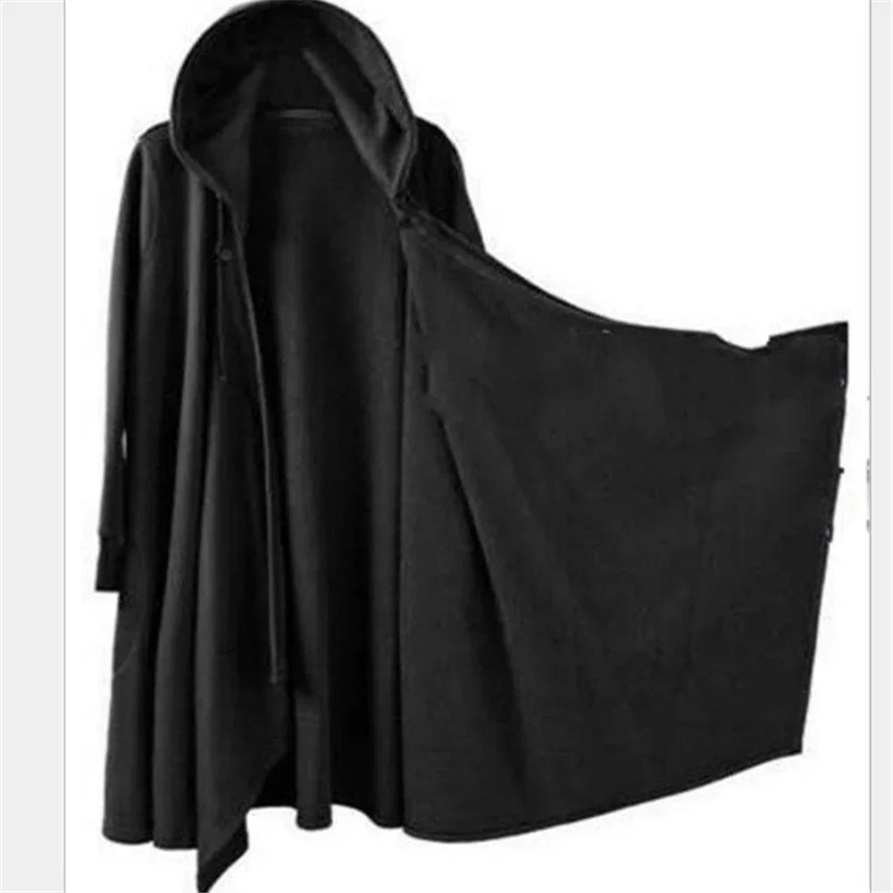 Spring Autumn Men Ribbons Patchwork Punk Hip Hop Long Trench Coat Hooded Cloak Men Black Techwear Vlevet Jacket Overcoat - GONZALES ONLINE SHOP