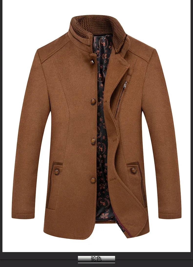 Autumn Winter Men's Wool Trench Coat Fashion Double Collar Blends Thicken Business Overcoat - GONZALES ONLINE SHOP