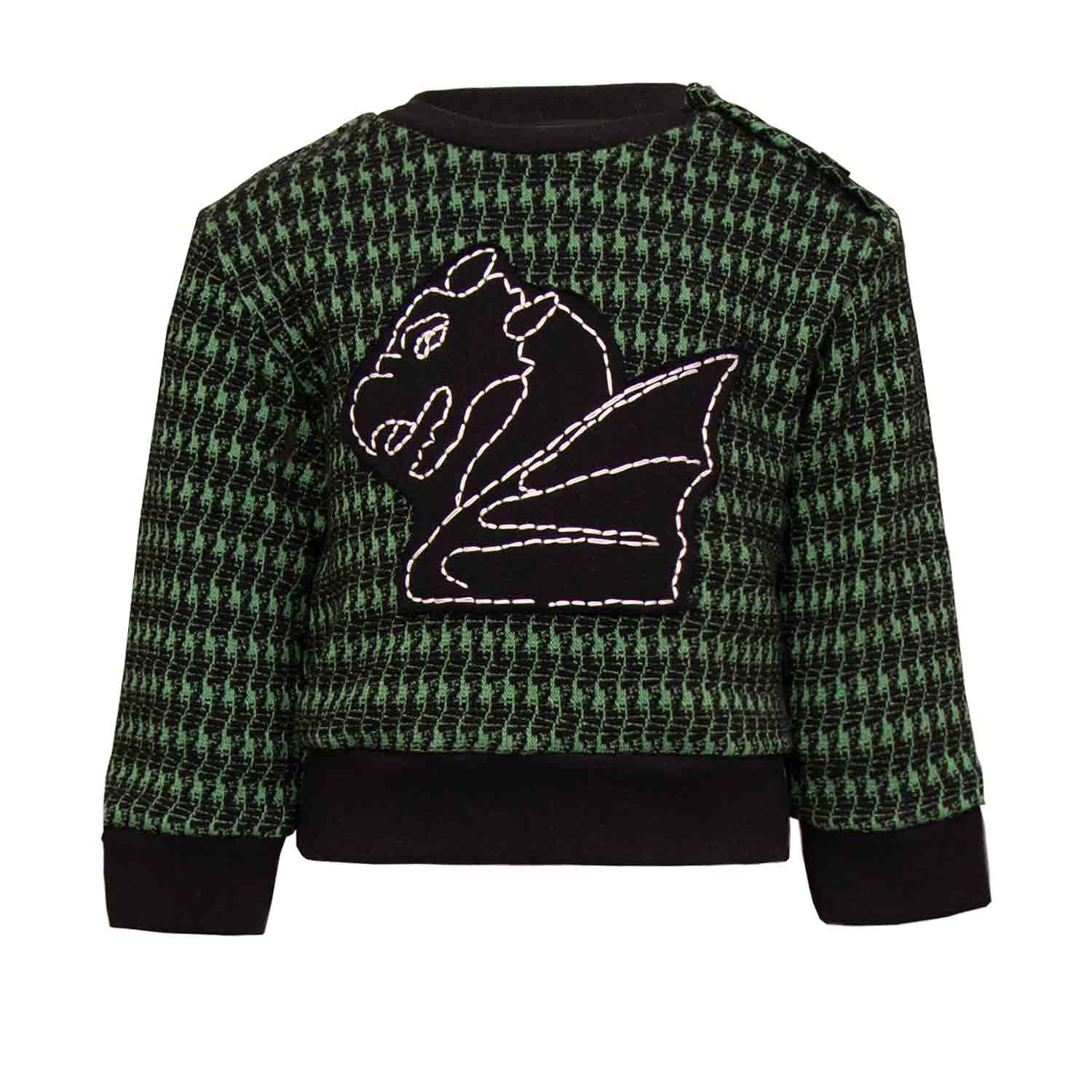 Black and green pied de poule Baby Sweatshirt with Dragon Appliqué Infantium Victoria