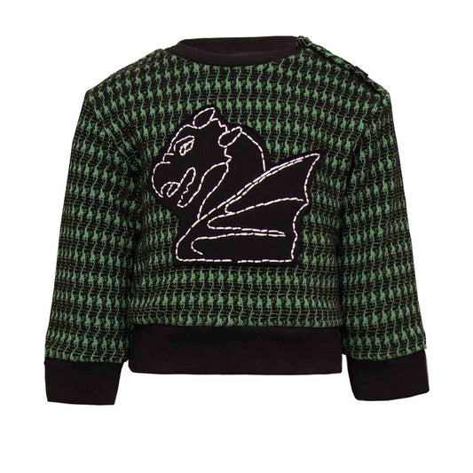 Black and green pied de poule Baby Sweatshirt with Dragon Appliqué Infantium Victoria