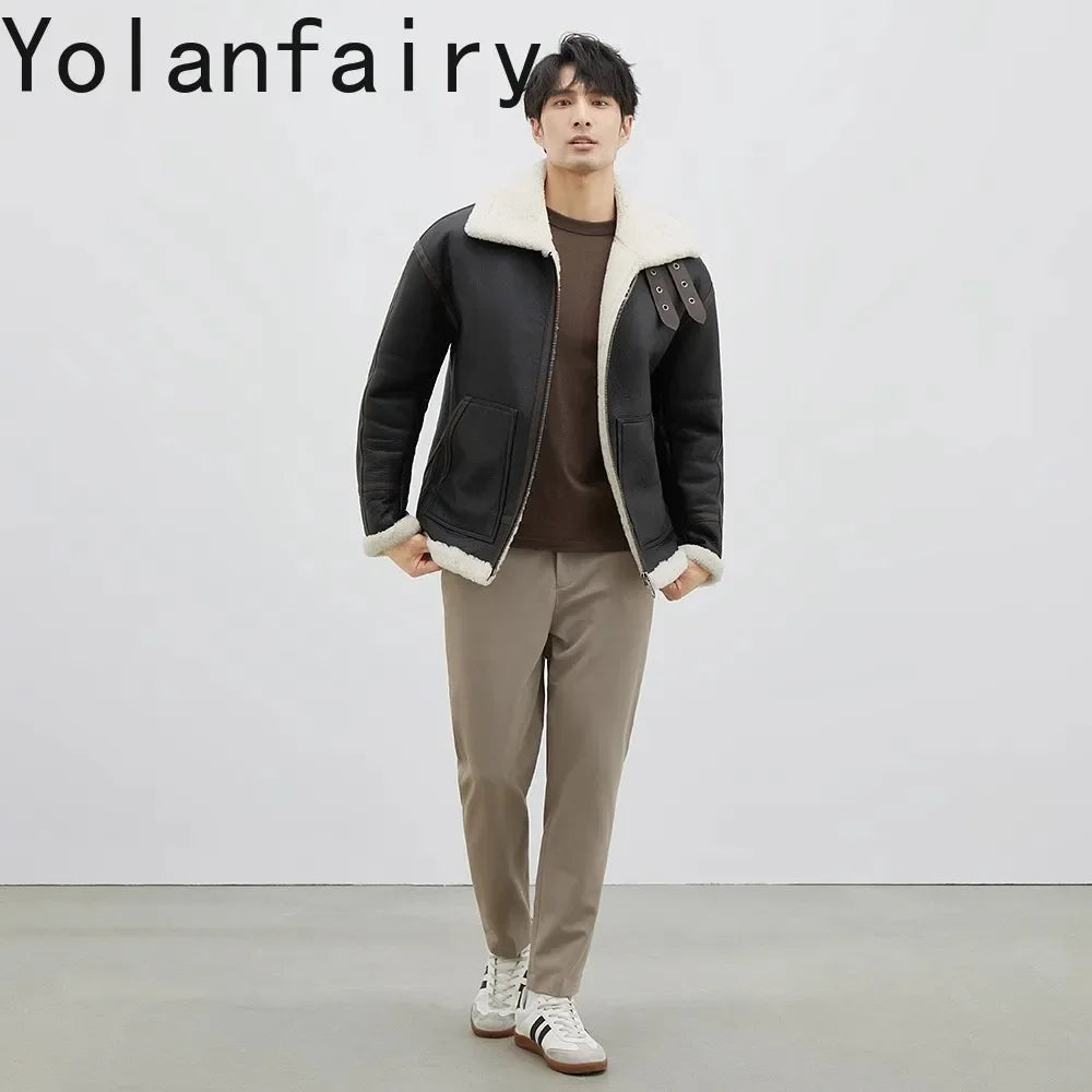 YOLANFAIRY Real Sheepskin Fur Men Jacket Natural Fur Coats Man Luxury Clothing Winter Jacket Black Fur Coat Куртка Мужская 2024 - GONZALES ONLINE SHOP