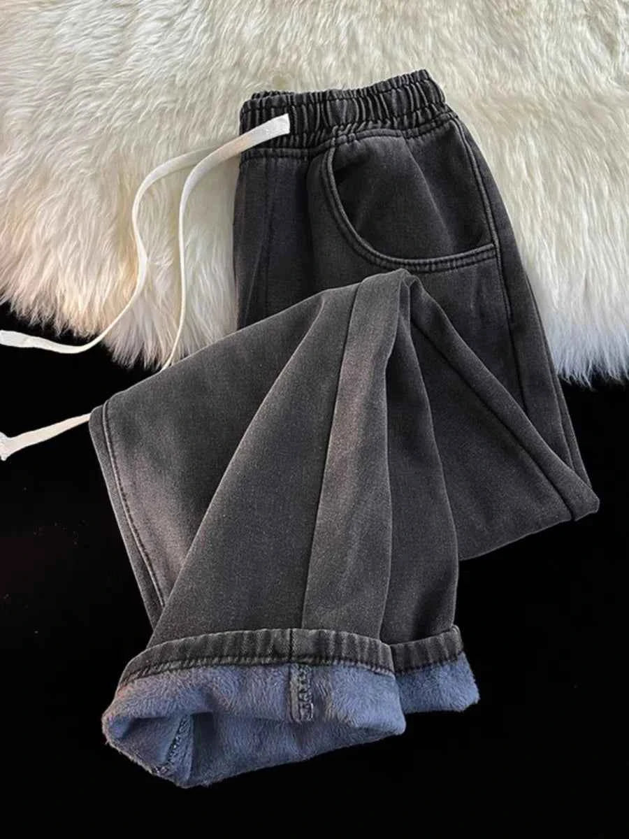 High Waist Straight Leg Dstring Jeans Women's Spring Autumn Slimming Drapey Lazy Sle Floor Length Trousers
