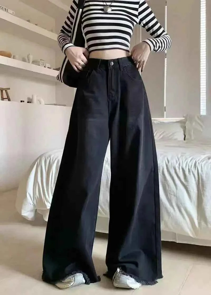 Wide Leg Jeans Women Denim Pants Vintage Straight Trousers Autumn Spring Fashion Female Black Casual Jeans Wide Leg Pants