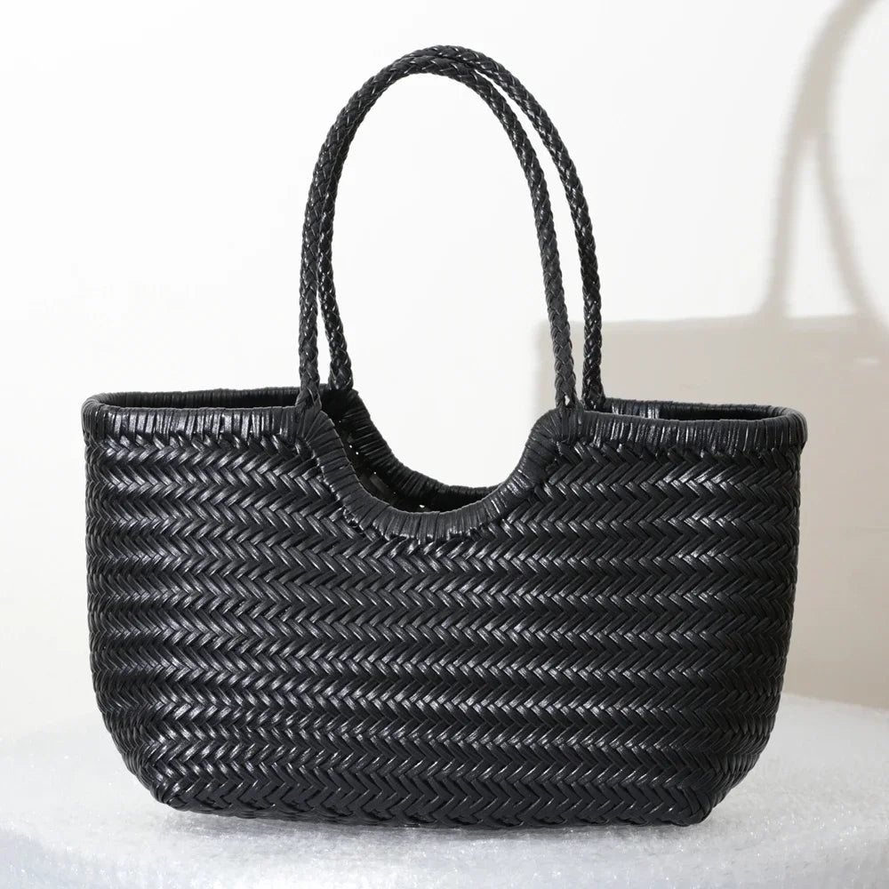 Handbags Women's Genuine Leather Shoulder Bag Weaving Casual Shopping Bag Vintage Big Tote Purse Cowhide Cross Hand Bags Lady GONZALES ONLINE SHOP