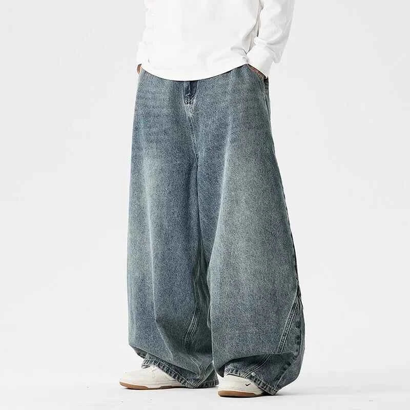 Denim Wide Leg Pants Mens Fashion Casual Pants Loose Hip Hop Lantern Pants Streetwear Jeans Male Elastic Waist Trousers Oversize