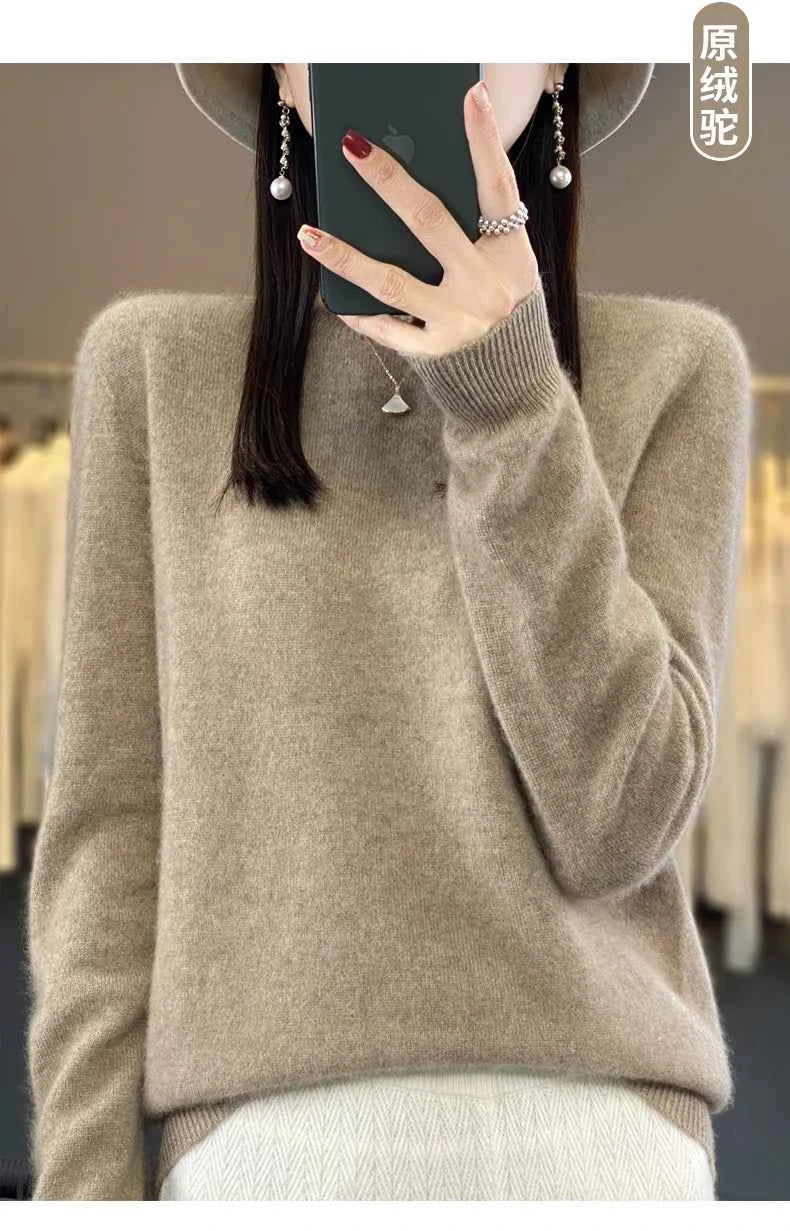 100% Merino Wool Sweater Women O-neck Cashmere Knitwear Female Pullover Autumn Winter Casual Tops Solid Color Soft Clothing