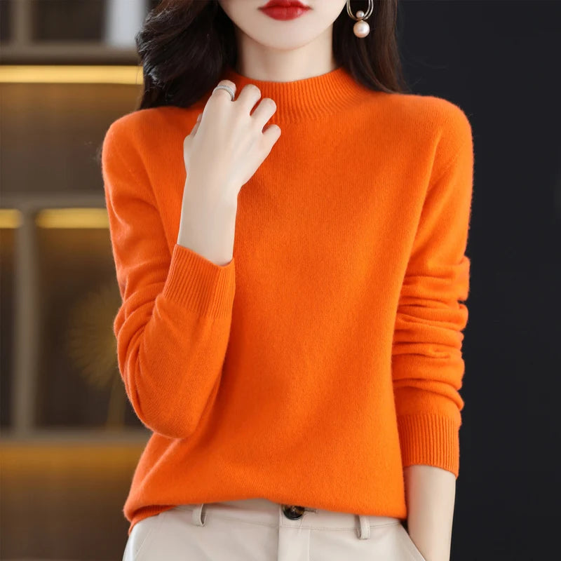 Half High Solid Color Cashmere Sweater For Women Loose Pullover Autumn and Winter Contracted Commuter Basic Knitwear Top Base GONZALES ONLINE SHOP