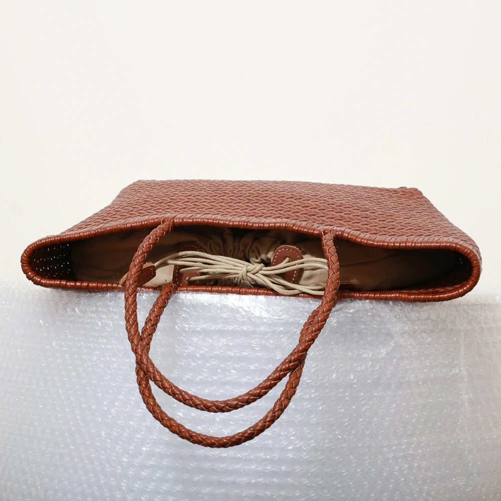 Handbags Women's Genuine Leather Shoulder Bag Weaving Casual Shopping Bag Vintage Big Tote Purse Cowhide Cross Hand Bags Lady GONZALES ONLINE SHOP