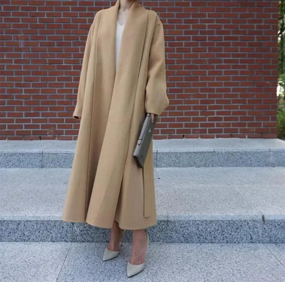 Elegant Korea Chic Woolen Coat for Women - Long Sleeve Loose White Overgarment for Autumn Winter 2023 - GONZALES ONLINE SHOP
