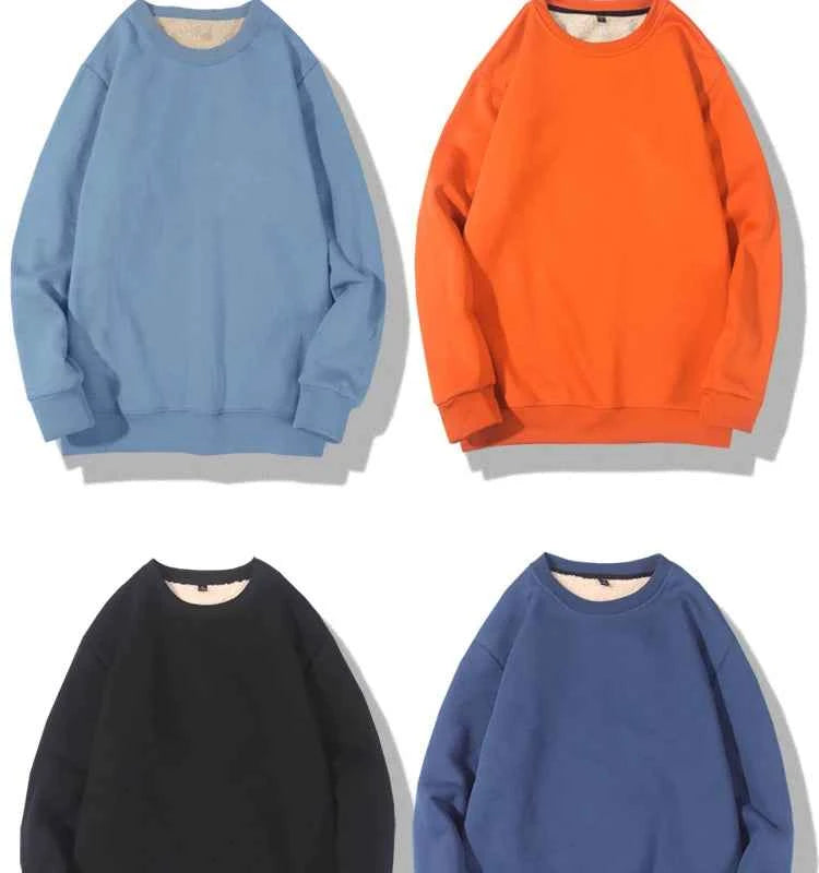 Lamb Velvet Hoodie Men's Thickened Fleece round Neck Casual Versatile Teenage Warm Top Lamb Velvet Jacket Winter Fashion
