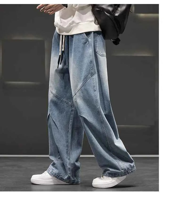 Men's Wide Leg Jeans Loose Casual Oversized Trousers Spring Fashion Streetwear Outdoor Neutral Style Washed Effect