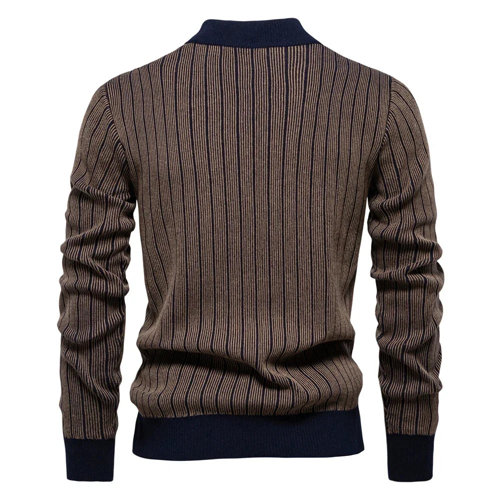 AIOPESON Mens Mock Neck Pullover Sweater - New Design Cotton Stripped Sweater for Autumn Winter Warmth - GONZALES ONLINE SHOP