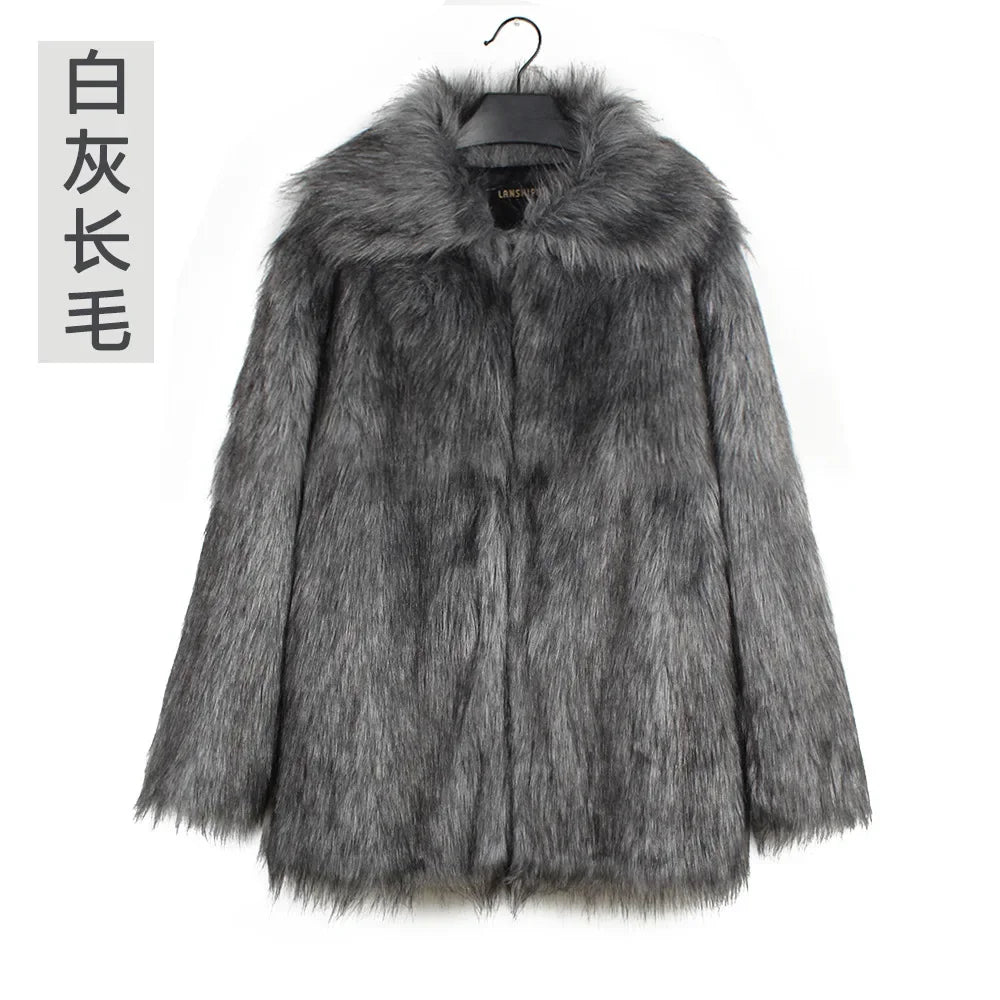 Men Faux Fox Fur Jacket Coat Winter Thick Fluffy Long Sleeve Lapel Warm Shaggy Outerwear Luxury Fur Jacket Bontjas Jackets Mens - GONZALES ONLINE SHOP