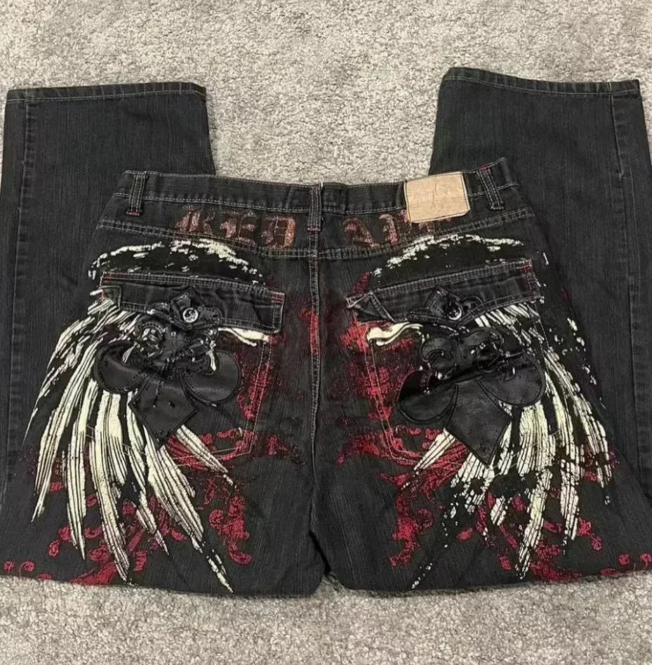 American Hip-hop Retro Loose Jeans Women's Y2K New Tide Harajuku High Waist Wide leg Pants Gothic Wide Pants Street Pants Male GONZALES ONLINE SHOP