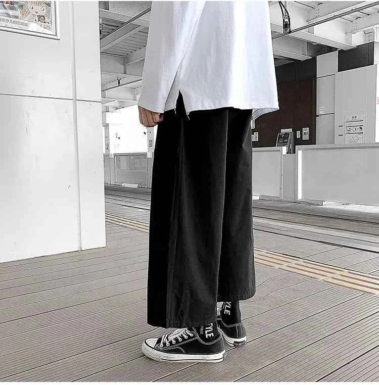 Wide Leg Pants Men Drape Straight Loose Harajuku Vintage Japan Style Ankle-length Trousers Cozy Versatile Black Pantalones Male