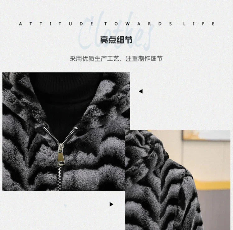 2022 Winter Faux Fur Jackets Men - Thicken Warm Imitation Fur Hooded Coat for Casual and Business Use - GONZALES ONLINE SHOP