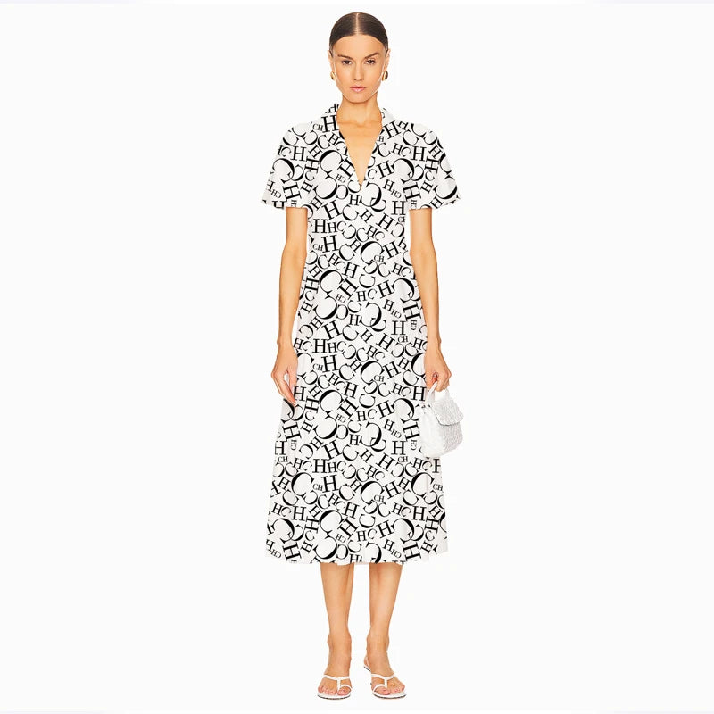 New Women Dress Summer Commuter Versatile High End Female Elegant Dress Letter Thin Band Design Office Ladies Classic Dresses GONZALES ONLINE SHOP