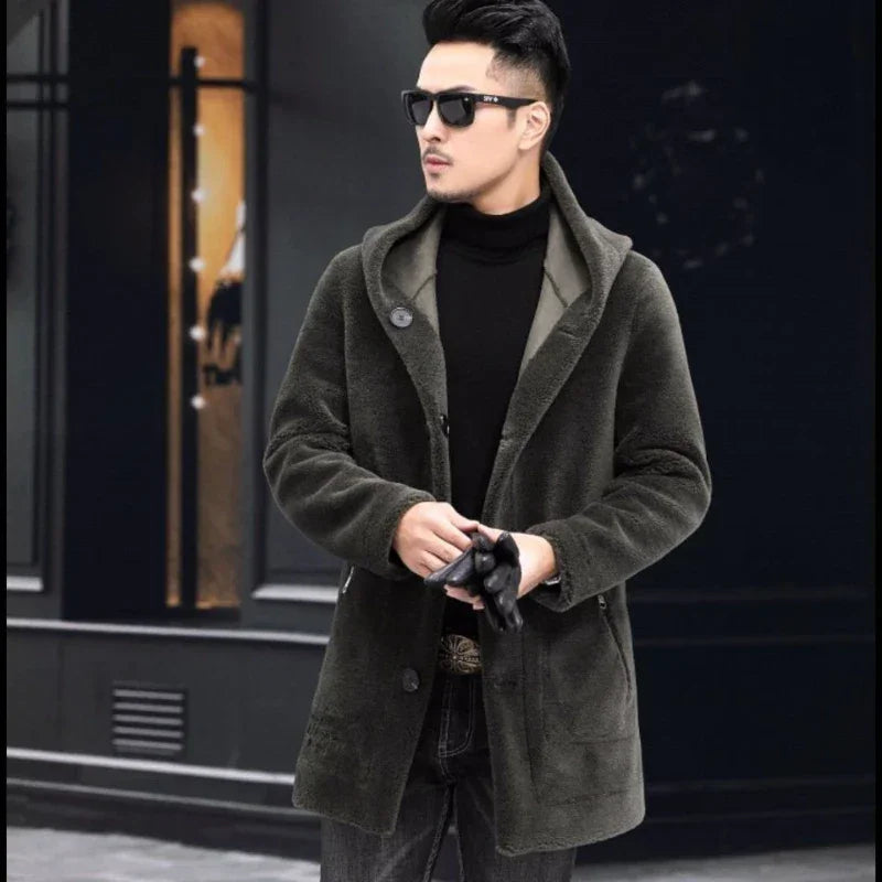 Men Winter Long Casual Thick Fleece Hooded Waterproof Jacket Male Real Fur Wool Coat Outwear Vintage Clothing G436 - GONZALES ONLINE SHOP