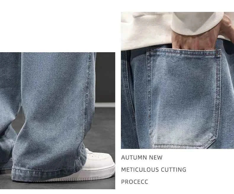 Men's Wide Leg Jeans Loose Casual Oversized Trousers Spring Fashion Streetwear Outdoor Neutral Style Washed Effect