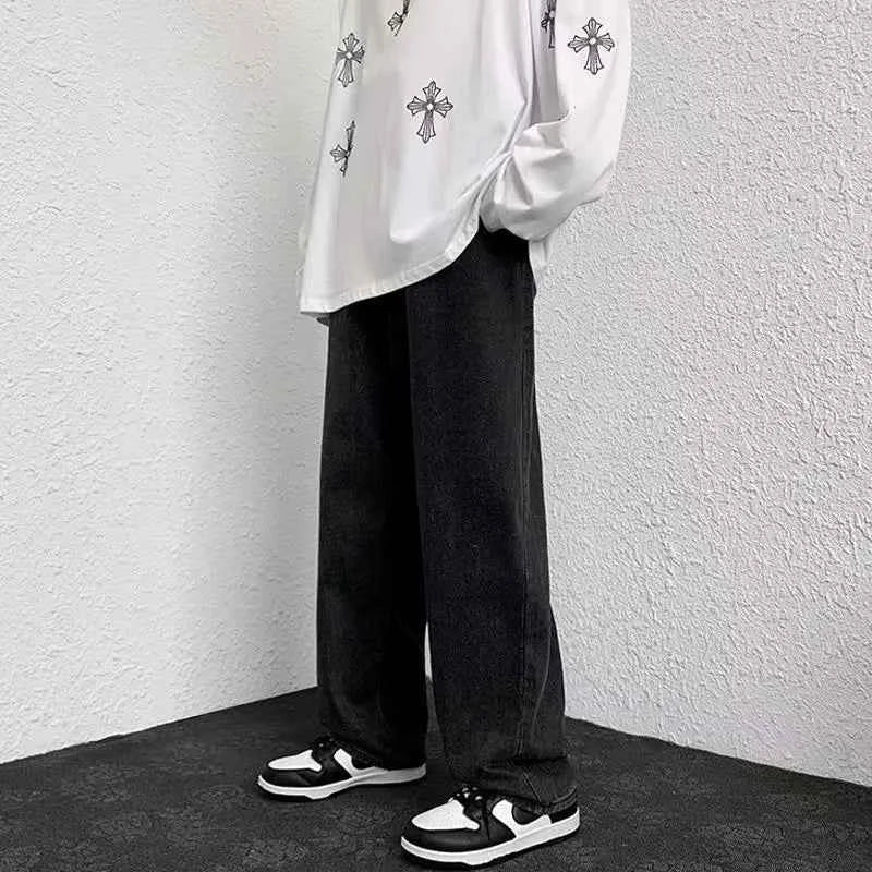 2025 New Streetwear Loose Jeans Men Korean Style Fashion Loose Straight Wide Leg Pants Men's Brand Clothing Black Light Blue 3XL
