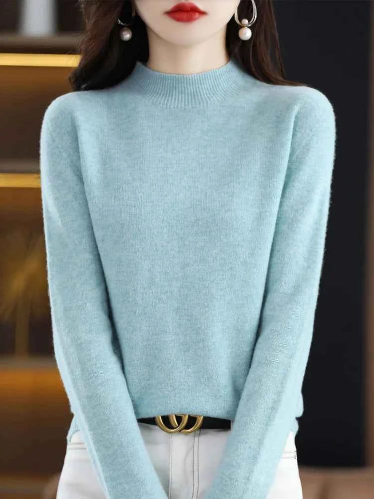 100% Merino Wool Cashmere Sweater Women Knitted Sweater Turtleneck Long Sleeve Pullovers Autumn Winter Clothing Warm Jumper Tops