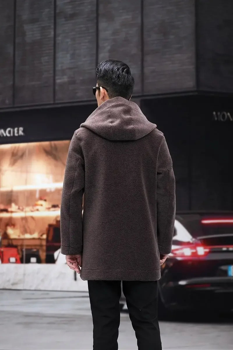 Men Winter Long Casual Thick Fleece Hooded Waterproof Jacket Male Real Fur Wool Coat Outwear Vintage Clothing G436 - GONZALES ONLINE SHOP