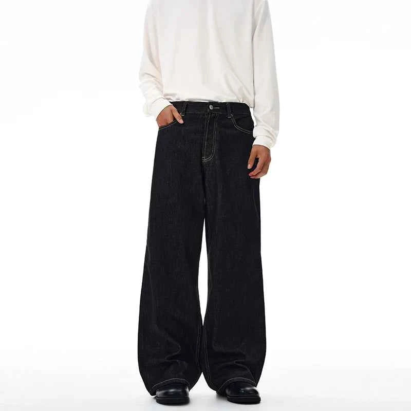 Non-fading Original Color Jeans Men's High Quality Loose Straight Denim Pants Classic American Retro Wide Leg Autumn Trousers