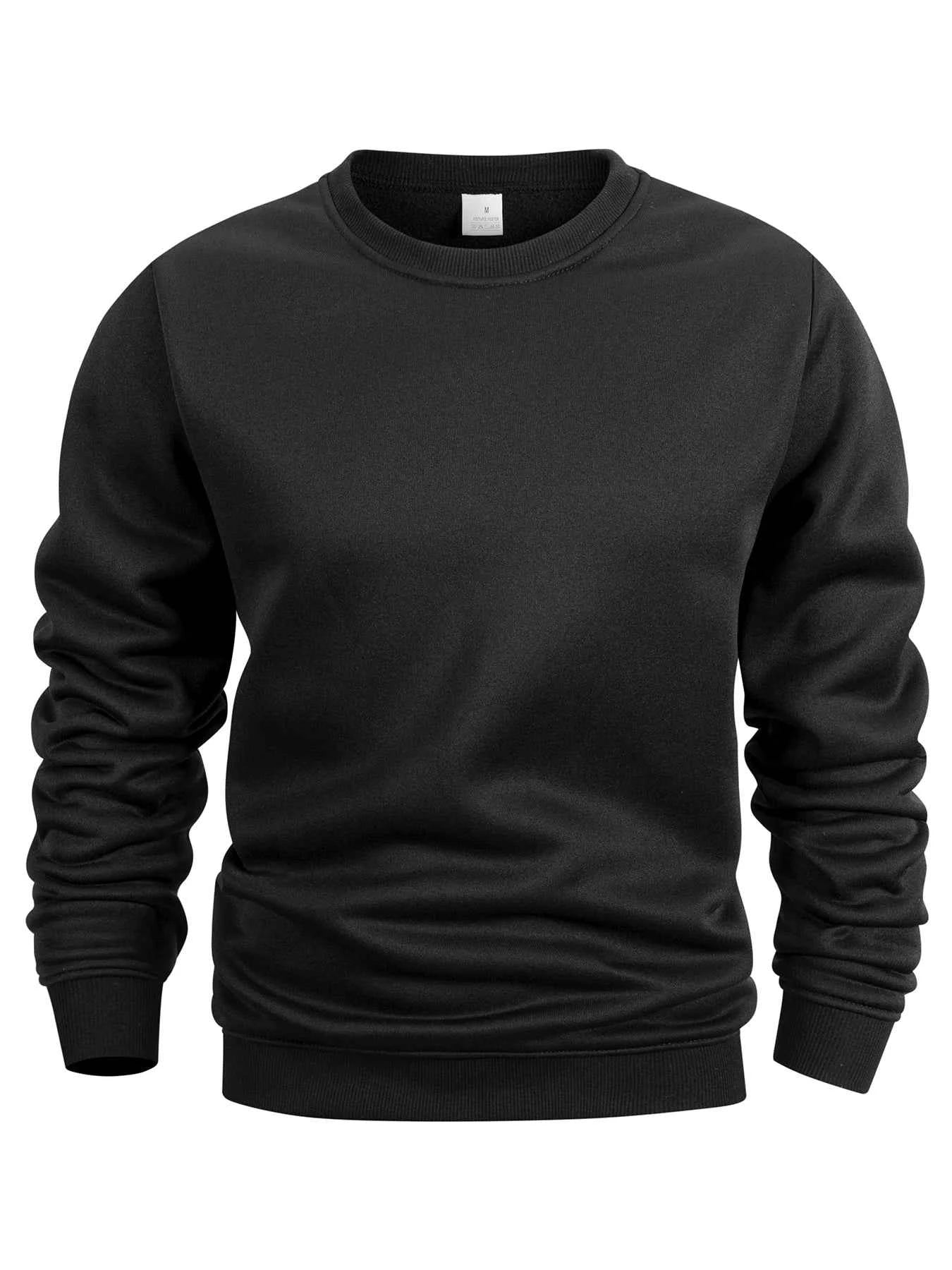 Men's Crew Neck Hoodies Autumn Winter Fleece Warm Casual Loose Pullover Solid Color Round Neck Sport Long Sleeved Sweatshirt