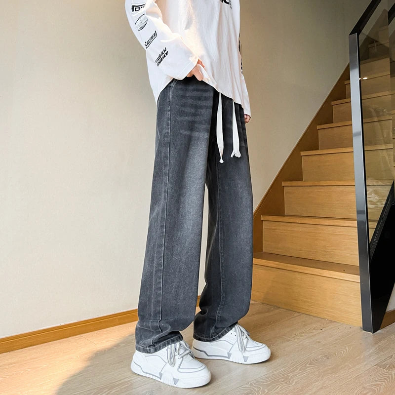 American retro drawstring jeans for men in spring and autumn fashion, washed with water, loose and versatile, men's denim pants GONZALES ONLINE SHOP