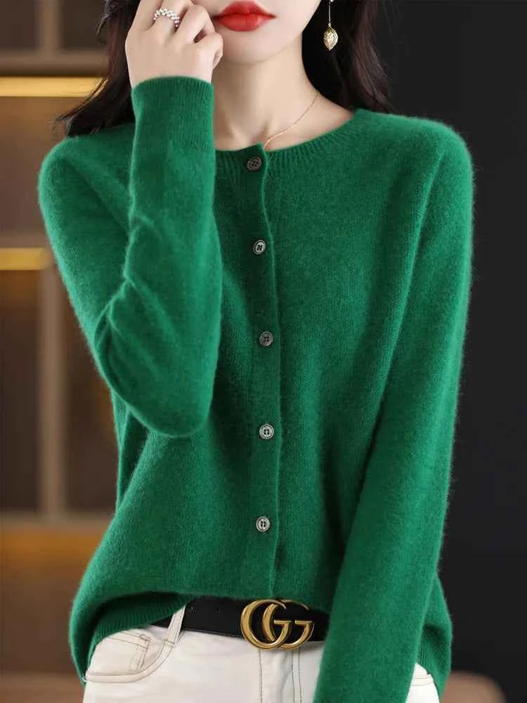 Women Cashmere Sweater 100% Merino Wool Knitted Cardigan Autumn Winter Knitwear O-Neck Female Solid Color Casual Fashion Top