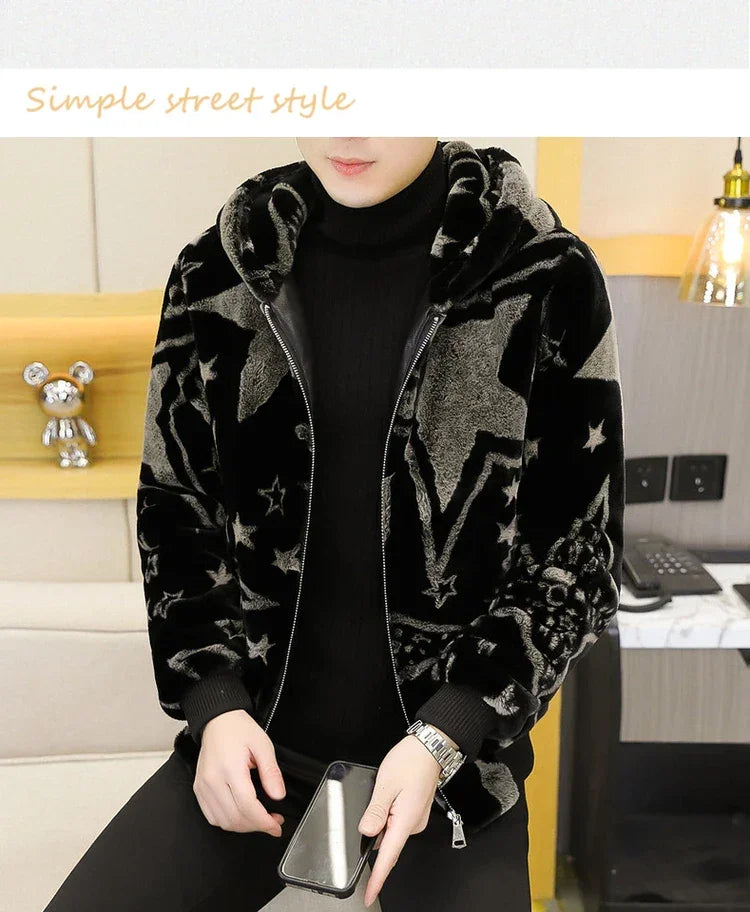 2022 Winter Faux Fur Jackets Men - Thicken Warm Imitation Fur Hooded Coat for Casual and Business Use - GONZALES ONLINE SHOP