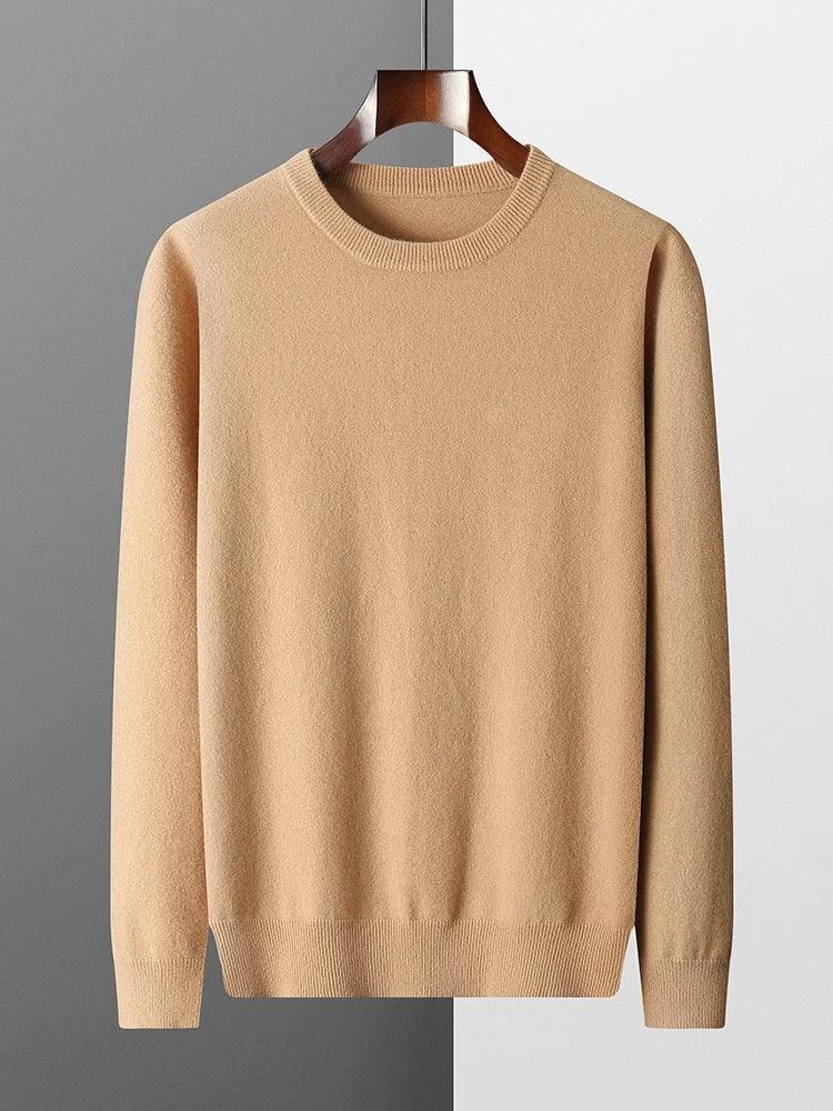 MVLYFLRT 100% Pure Merino Wool Sweater Men's Round Neck Pullover Tops Autumn Winter Thin Solid Color Sweater Versatile Basic GONZALES ONLINE SHOP