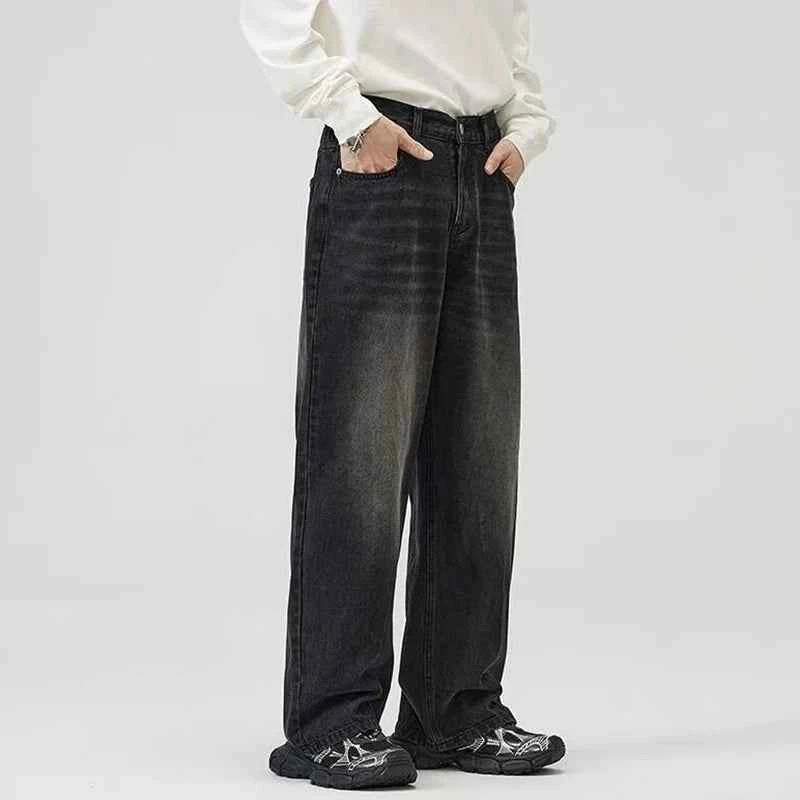 Male Classic America Hip Hop Rap Jeans Wide Leg Youth Popular Jeans Men Straight Leg Retro Loose Trousers Oversized Denim Pants