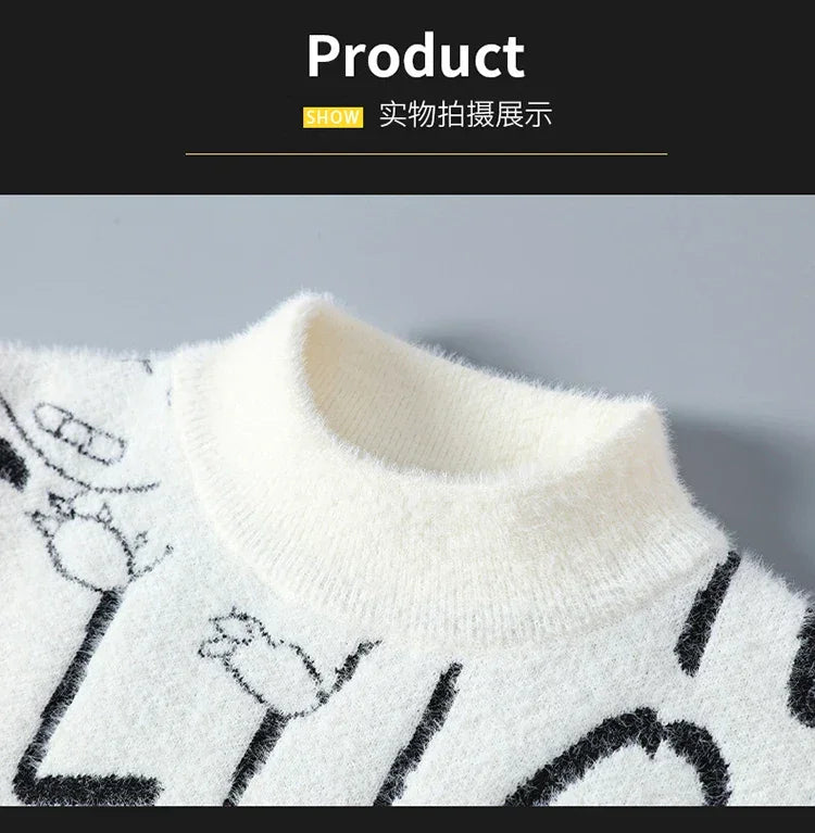 Harajuku Sweater Men's Y2K Knitted Letter Printing Sweater Men's Wool Pullover Men's Retro Knitted Color Block Tops GONZALES ONLINE SHOP