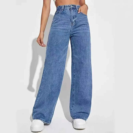 Women's New Dark Blue Wide Leg Straight Jeans Slimming All-match Spring Summer