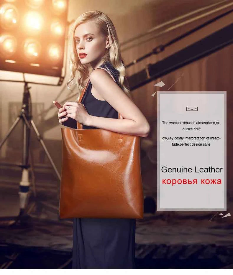 Cow Leather Bag Ladies Genuine Leather Handbags Big Women Bag Large Vintage Female 2023 Office Hand Shoulder Bags For Women Tote