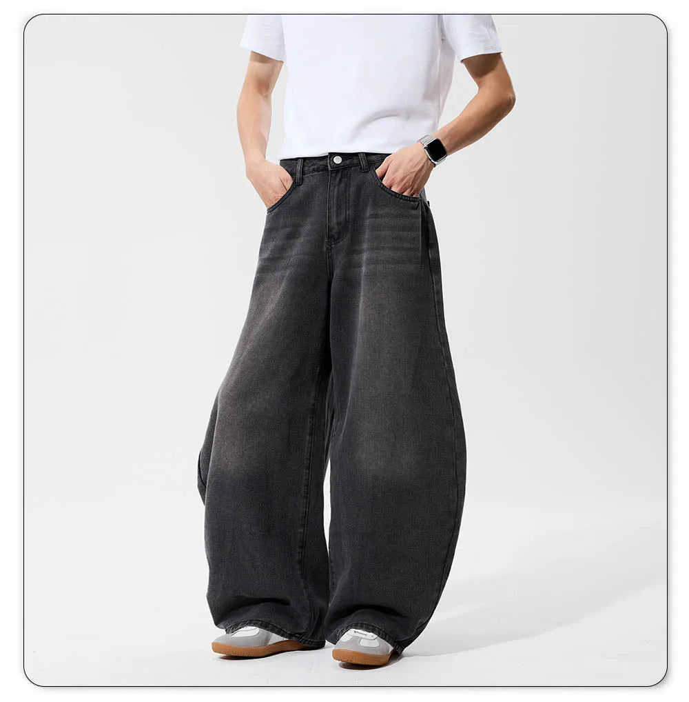 2026 Spring Summer Men's Retro Grey Black Baggy Wide Leg Jeans American Street Baggy Goth Pants Man Designer Jeans Denim Pants GONZALES ONLINE SHOP