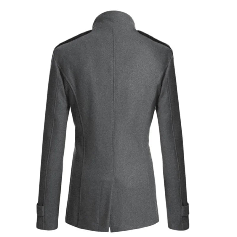 Men s Solid Color Trench Coat Long Sleeve Stand Collar Double Breasted Warm Soft Wool Overcoat - GONZALES ONLINE SHOP