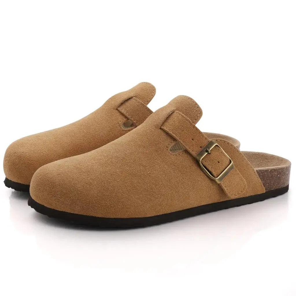 Comwarm Fashion Women's Suede Mules Slippers Men Clogs Cork Insole Sandals With Arch Support Outdoor Beach Slides Home Shoes Comwarm Slippers Official Store