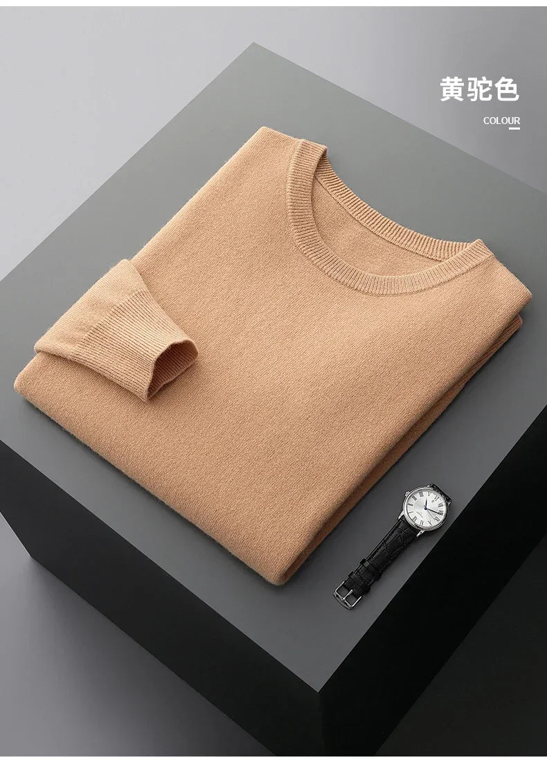 MVLYFLRT 100% Pure Merino Wool Sweater Men's Round Neck Pullover Tops Autumn Winter Thin Solid Color Sweater Versatile Basic GONZALES ONLINE SHOP