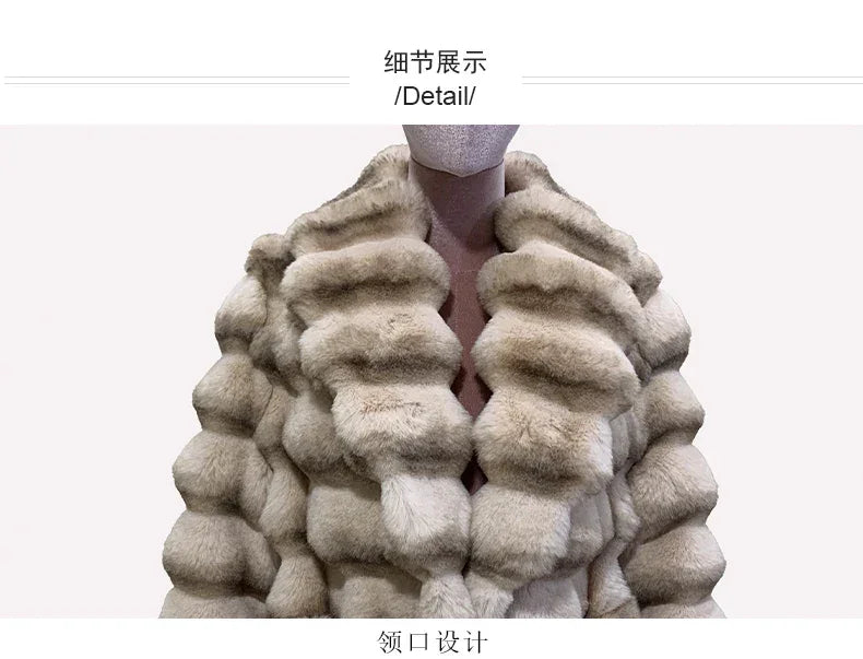 Nerazzurri Winter Long Striped Thick Warm Fluffy Faux Chinchilla Fur Coat Women Shawl Collar Elegant Chic Luxury Furry Overcoat - GONZALES ONLINE SHOP